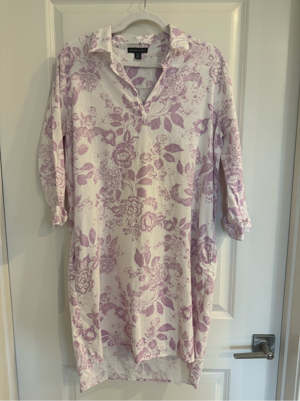 Saks Fifth Avenue Linen Blend Shirt Dress-Lavender Cottage Floral Print